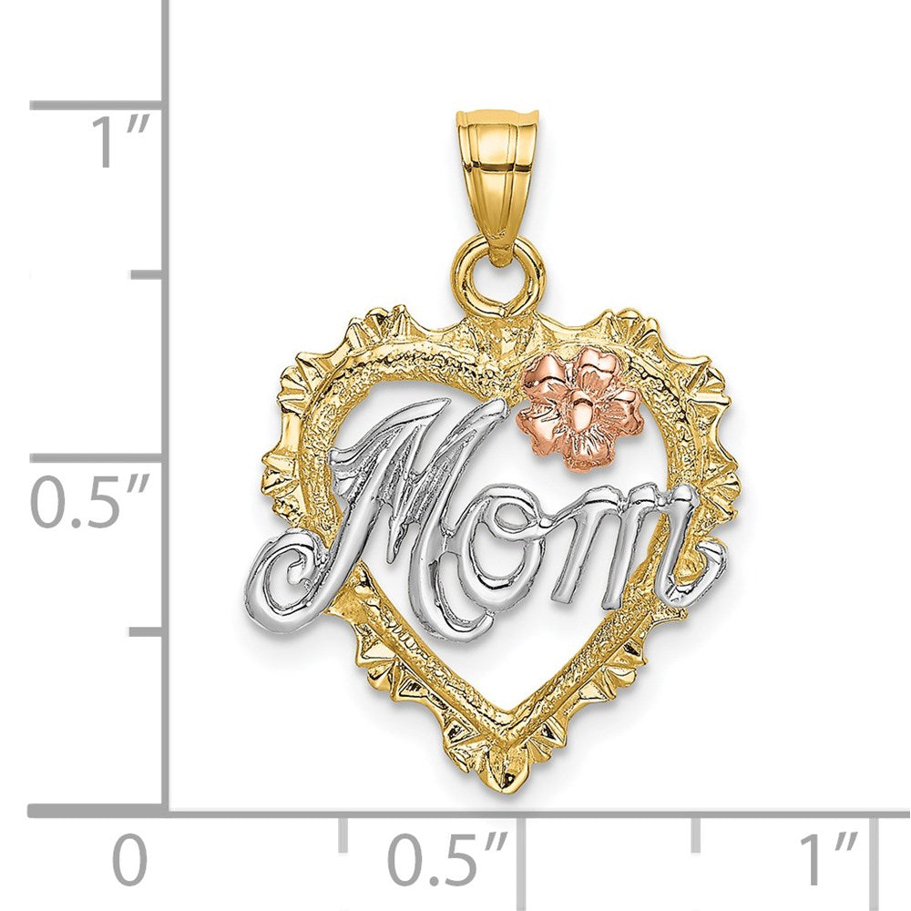 14k Two-tone Gold w/White Rhodium MOM in Heart Charm