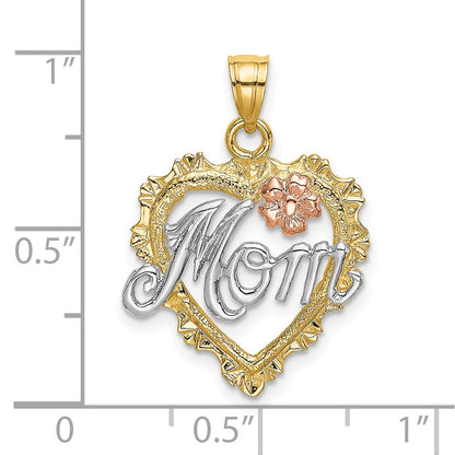 14k Two-tone Gold w/White Rhodium MOM in Heart Charm