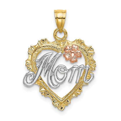 14k Two-tone Gold w/White Rhodium MOM in Heart Charm