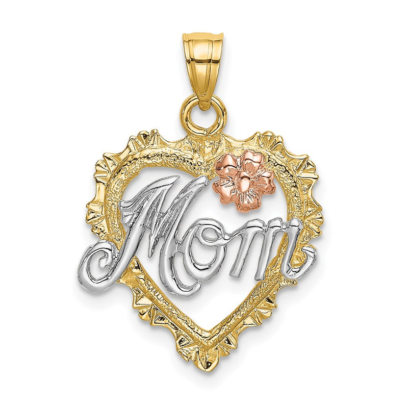 14k Two-tone Gold w/White Rhodium MOM in Heart Charm