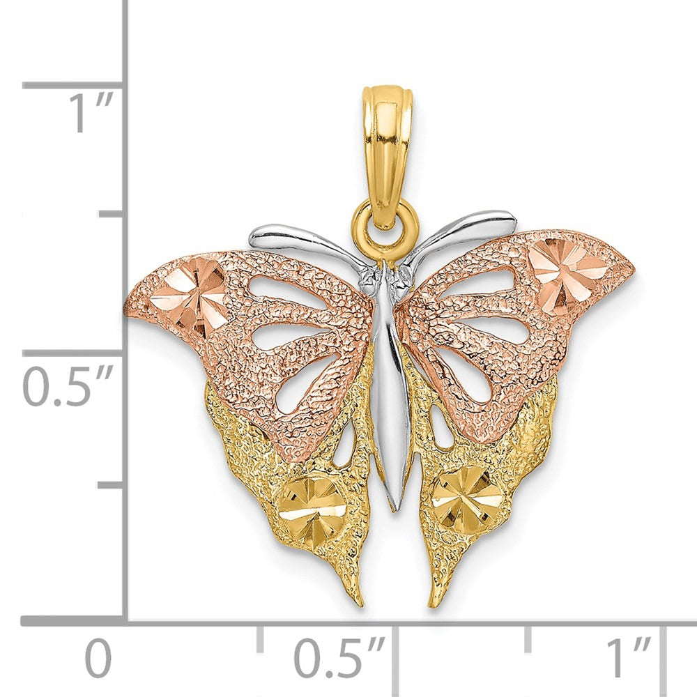 14k Two-tone Gold Two-tone Gold and White Rhodium Diamond-cut Butterfly Charm