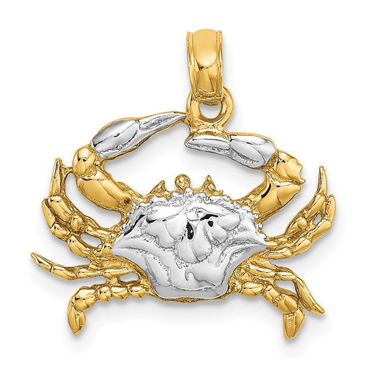 14k Yellow & Rhodium Gold with White Rhodium Charm Blue Crab Charm