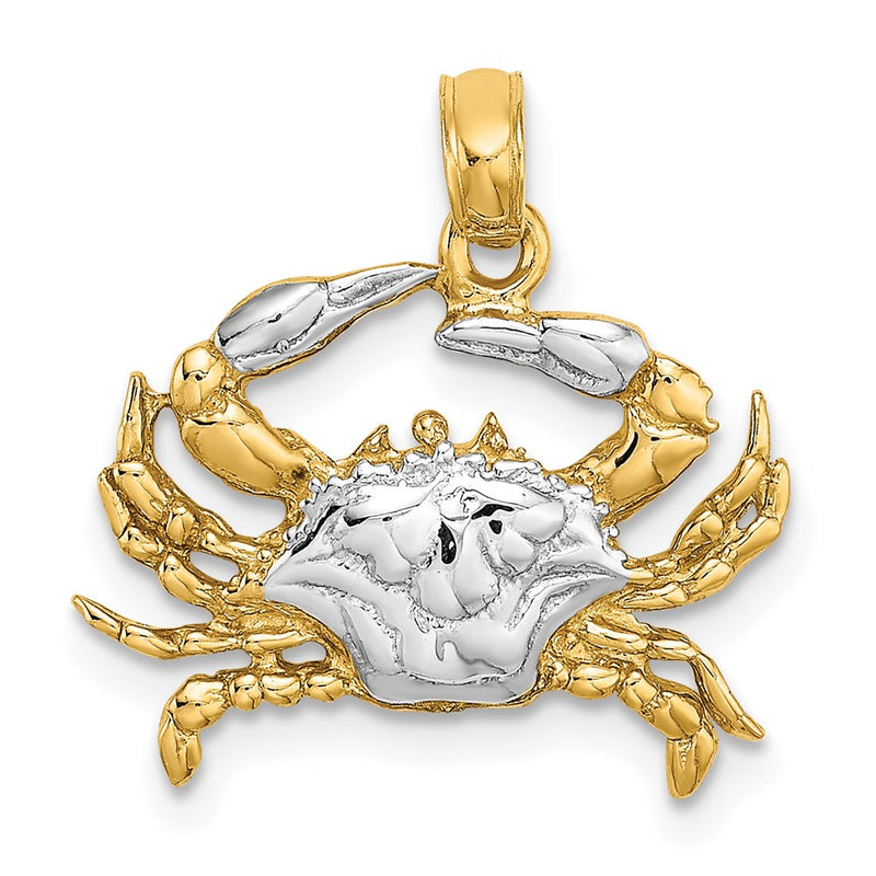 14k Yellow & Rhodium Gold with White Rhodium Charm Blue Crab Charm