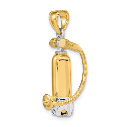 14k Yellow & Rhodium Gold w/Rhodium 3-D Single Scuba Tank W/ Hose Charm