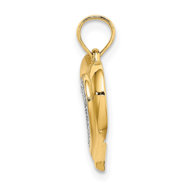14k Yellow & Rhodium Gold w/ RH Polished and Textured Heart Charm