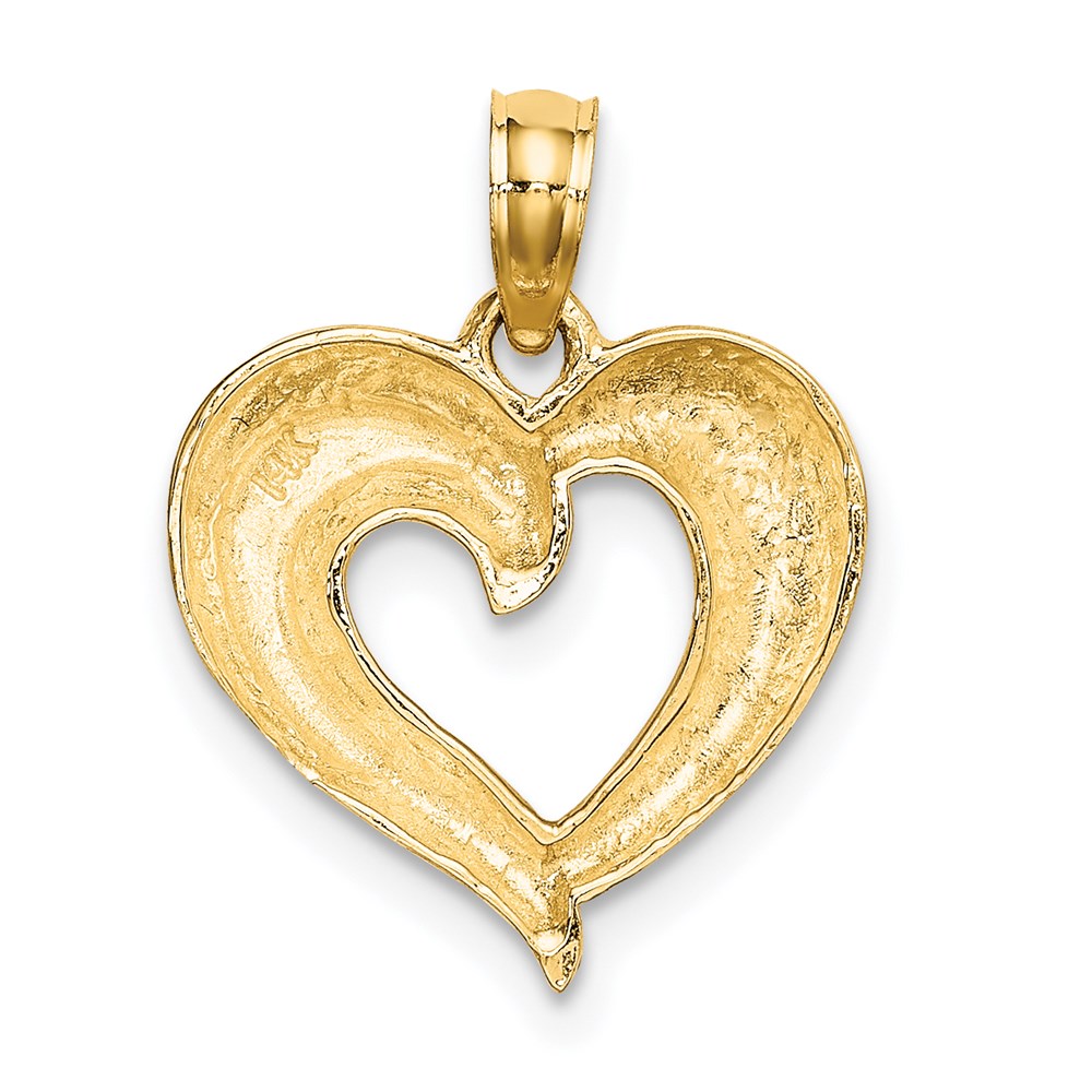 14k Yellow & Rhodium Gold w/ RH Polished and Textured Heart Charm