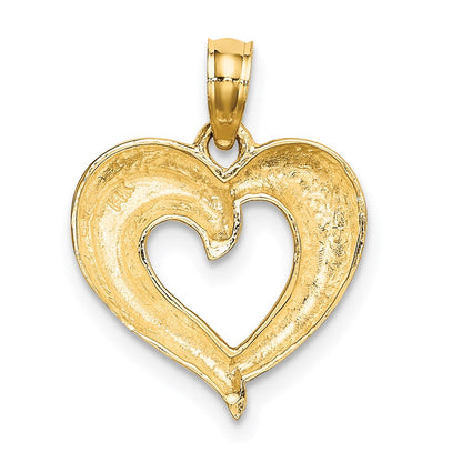 14k Yellow & Rhodium Gold w/ RH Polished and Textured Heart Charm