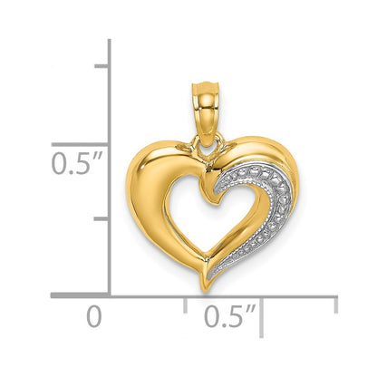 14k Yellow & Rhodium Gold w/ RH Polished and Textured Heart Charm