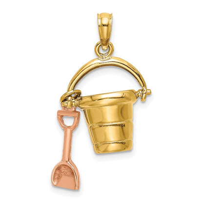 14k Two-tone Gold  3D Two-tone Gold OCEAN CITY Bucket w/ Shovel Charm