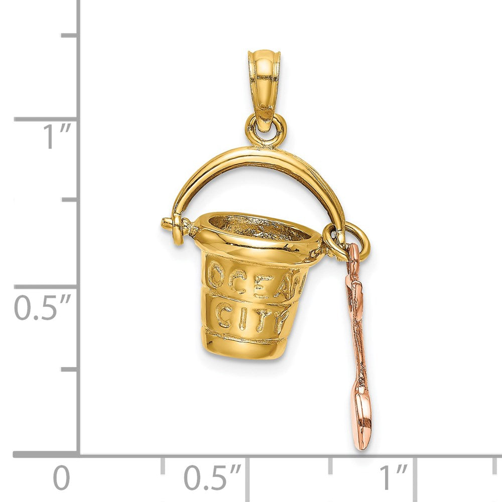 14k Two-tone Gold  3D Two-tone Gold OCEAN CITY Bucket w/ Shovel Charm
