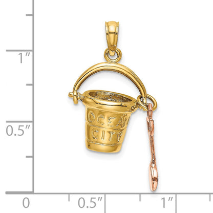 14k Two-tone Gold  3D Two-tone Gold OCEAN CITY Bucket w/ Shovel Charm