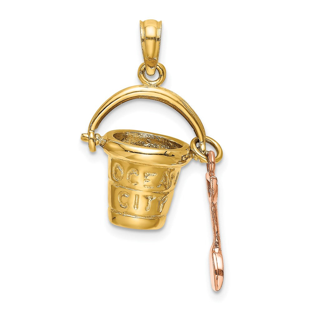 14k Two-tone Gold  3D Two-tone Gold OCEAN CITY Bucket w/ Shovel Charm