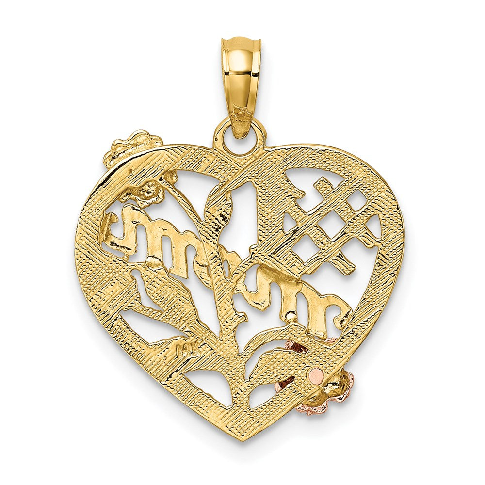 14k Two-tone Gold w/White Rhodium #1 MOM Heart w/Flower Charm