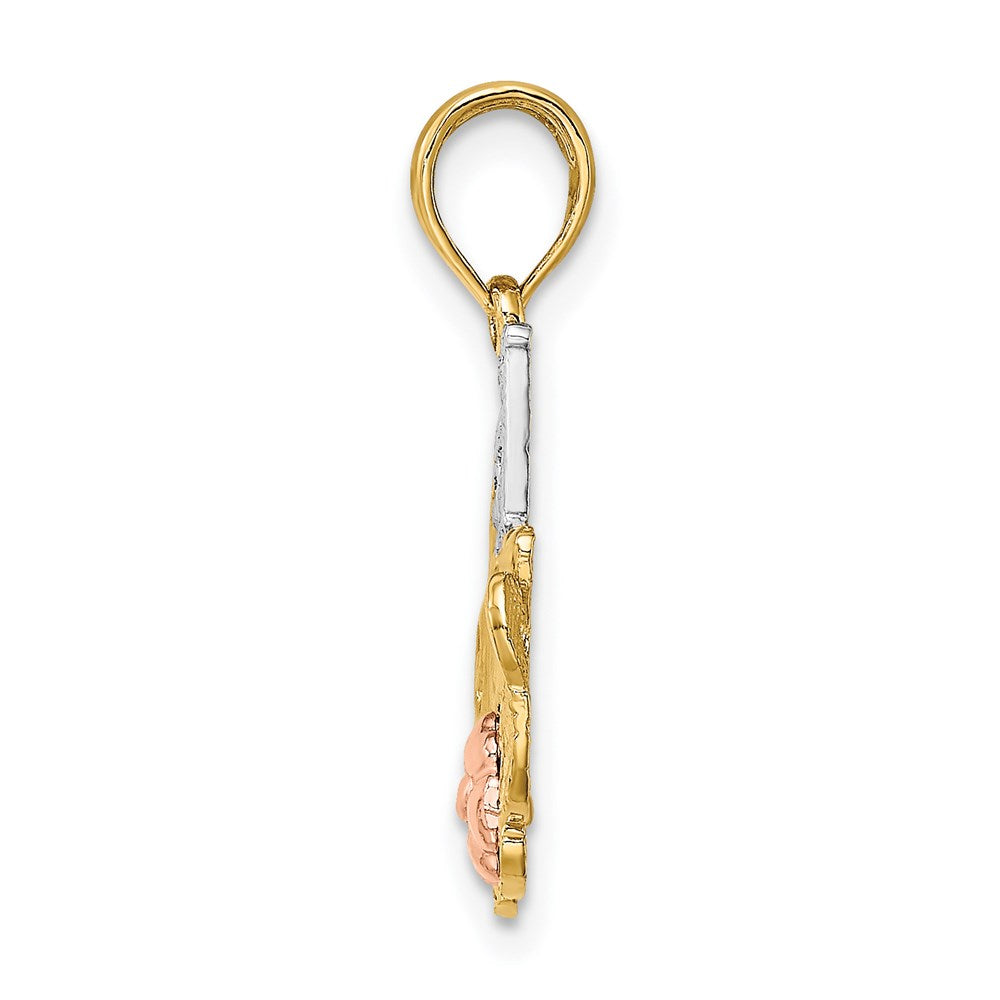 14k Two-tone Gold w/White Rhodium #1 MOM w/ Flower Charm