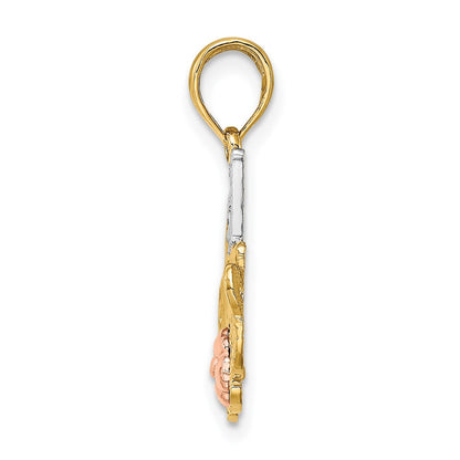 14k Two-tone Gold w/White Rhodium #1 MOM w/ Flower Charm