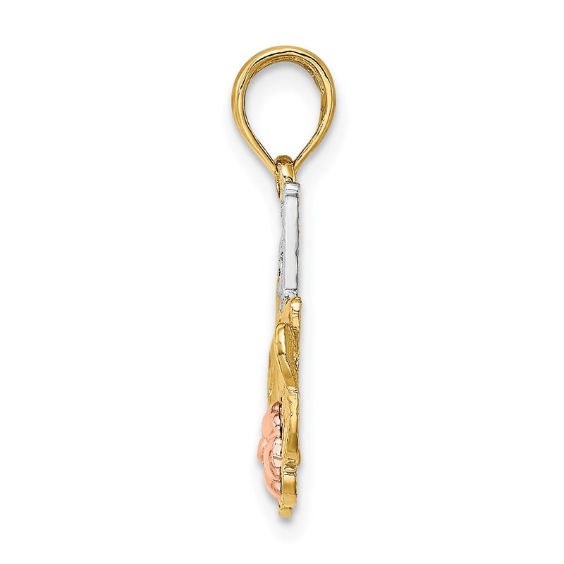 14k Two-tone Gold w/White Rhodium #1 MOM w/ Flower Charm