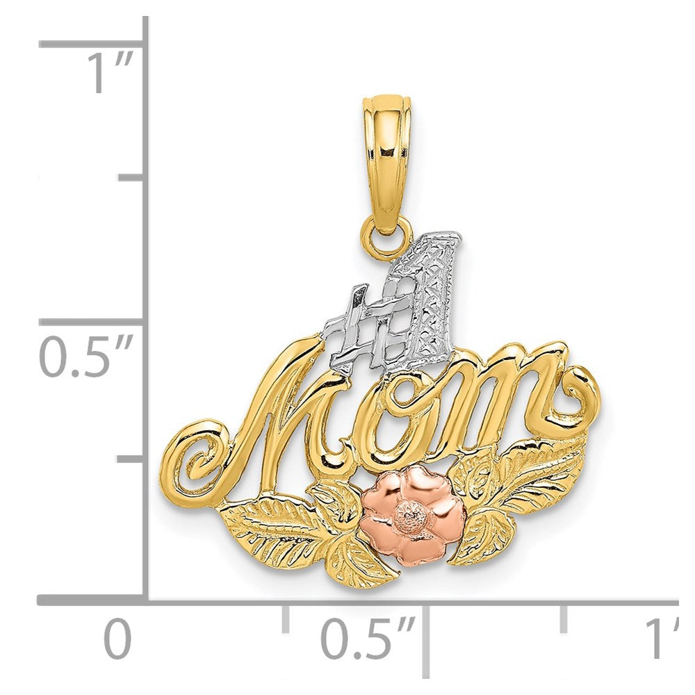 14k Two-tone Gold w/White Rhodium #1 MOM w/ Flower Charm