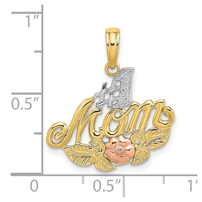 14k Two-tone Gold w/White Rhodium #1 MOM w/ Flower Charm