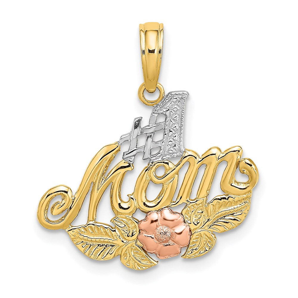 14k Two-tone Gold w/White Rhodium #1 MOM w/ Flower Charm