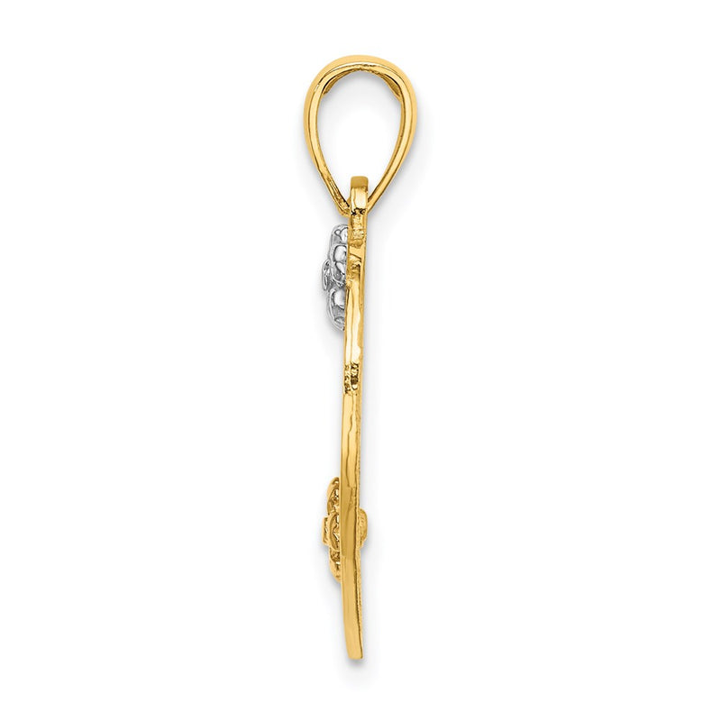 14k Two-tone Gold w/White Rhodium I LOVE YOU Heart w/Flowers Charm