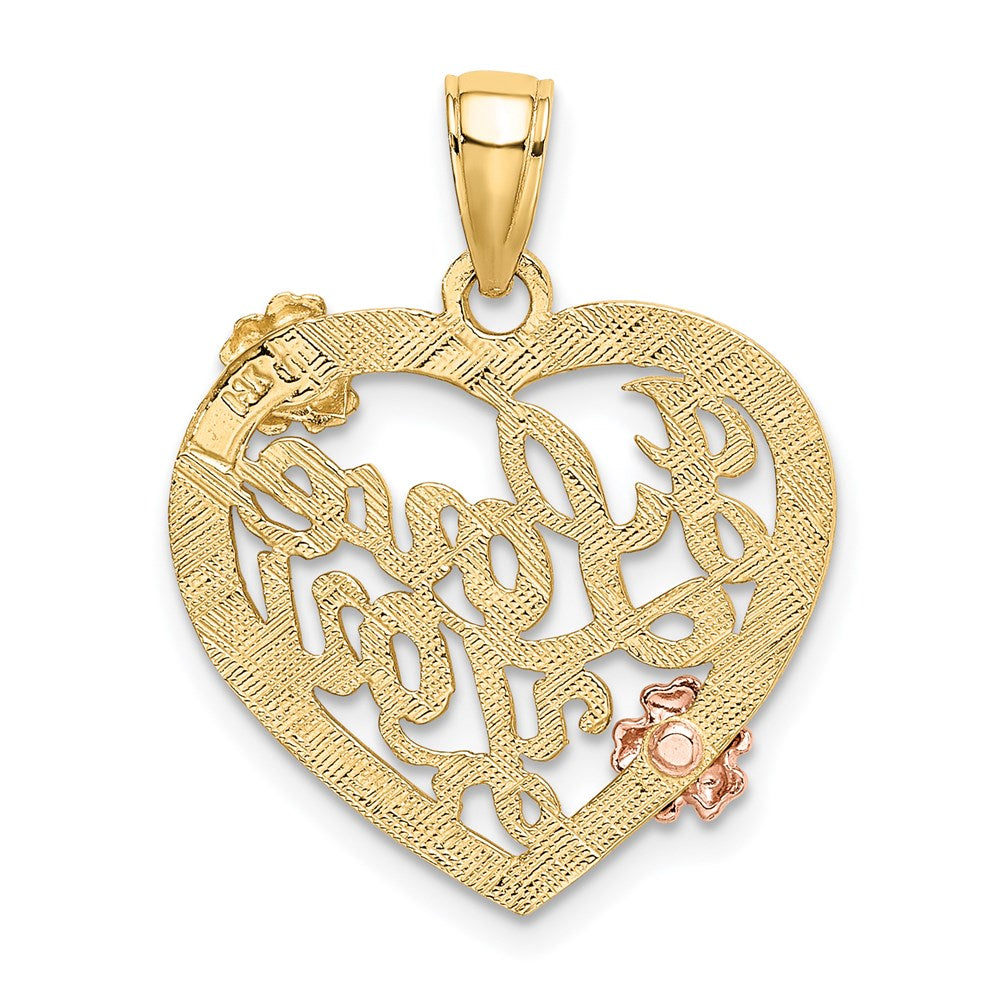 14k Two-tone Gold w/White Rhodium I LOVE YOU Heart w/Flowers Charm
