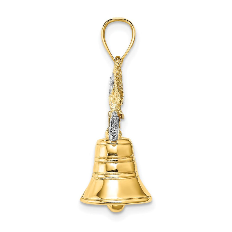 14k Yellow & Rhodium Gold w/Rhodium 3D Moveable Liberty Bell w/Eagle Top Charm