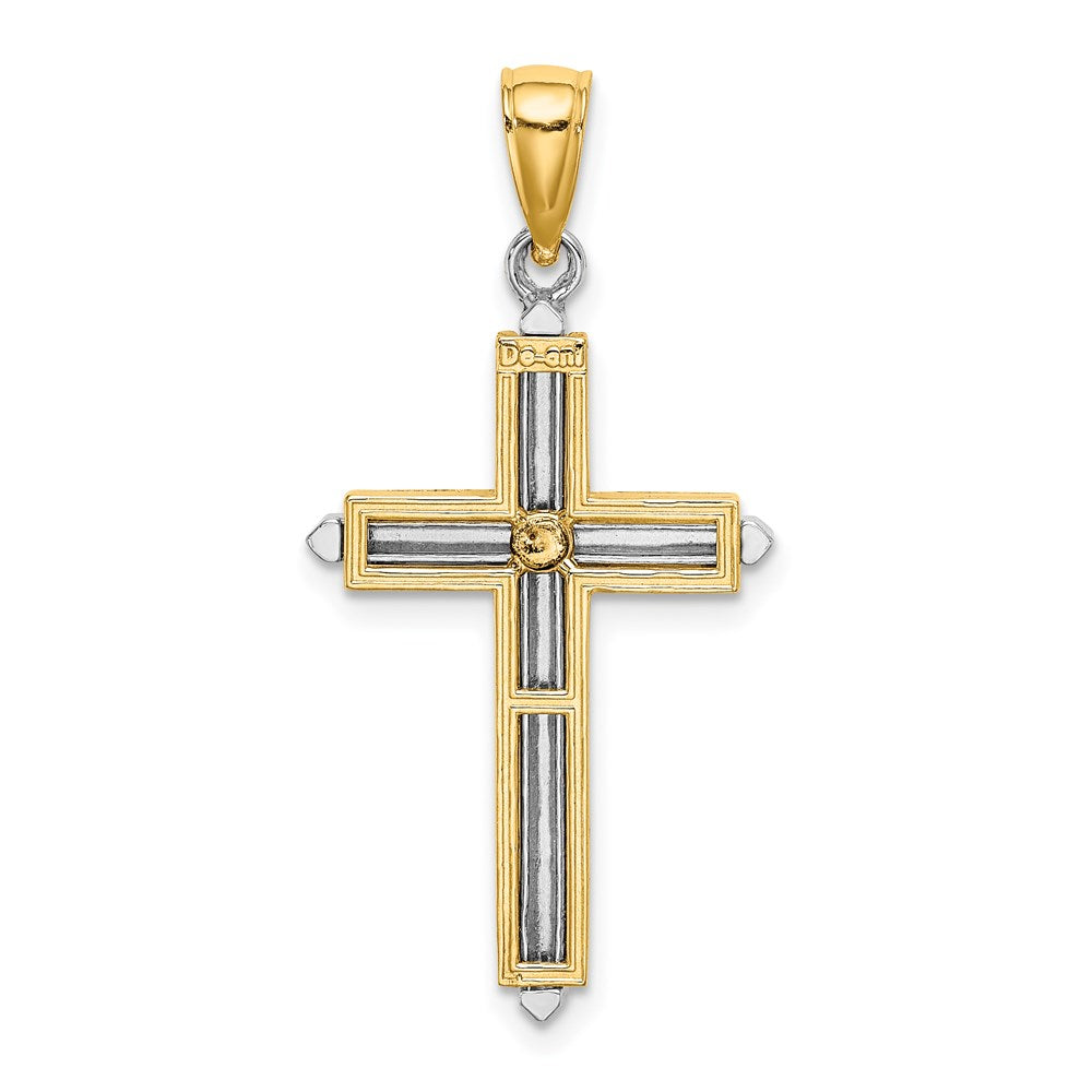 14k Two-tone Gold Polished Cross Charm