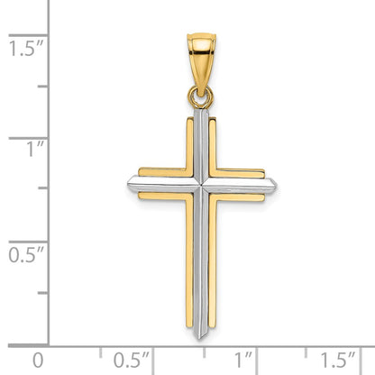 14k Two-tone Gold Polished Cross Charm
