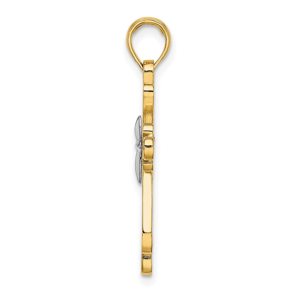 14k Yellow & Rhodium Gold W/ Rhodium Polished Fancy Cross Charm