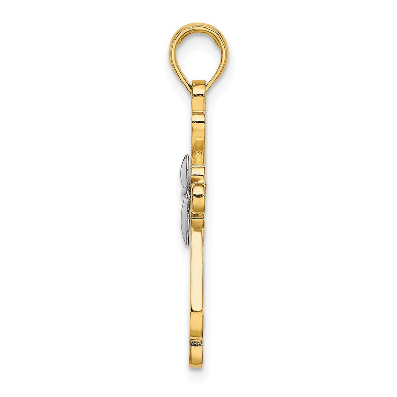 14k Yellow & Rhodium Gold W/ Rhodium Polished Fancy Cross Charm