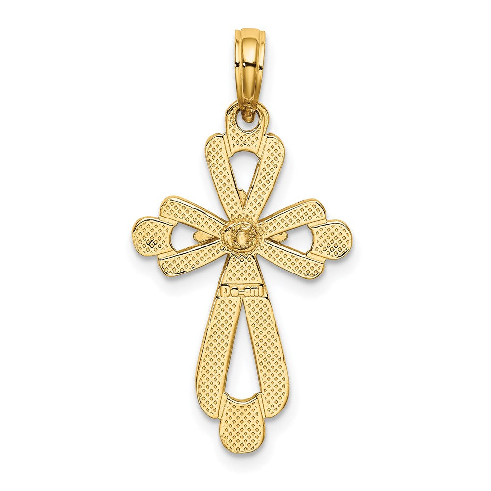 14k Yellow & Rhodium Gold W/ Rhodium Polished Fancy Cross Charm