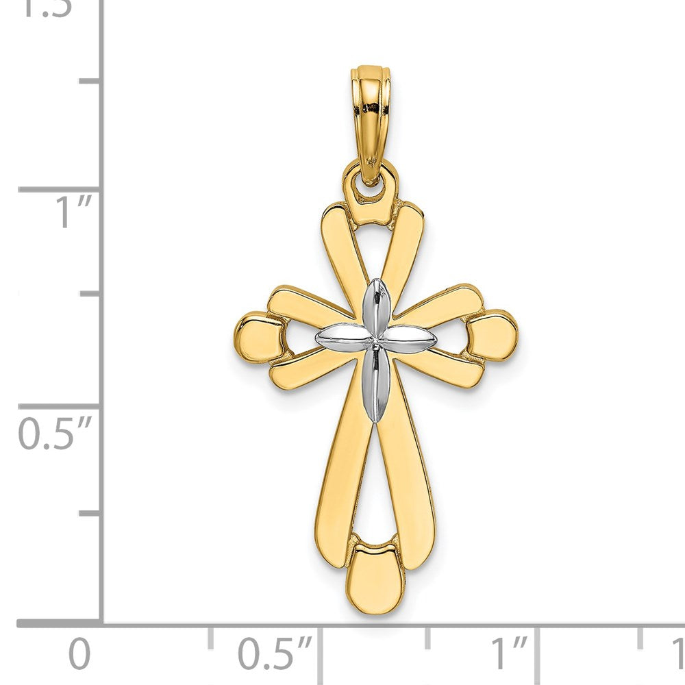 14k Yellow & Rhodium Gold W/ Rhodium Polished Fancy Cross Charm