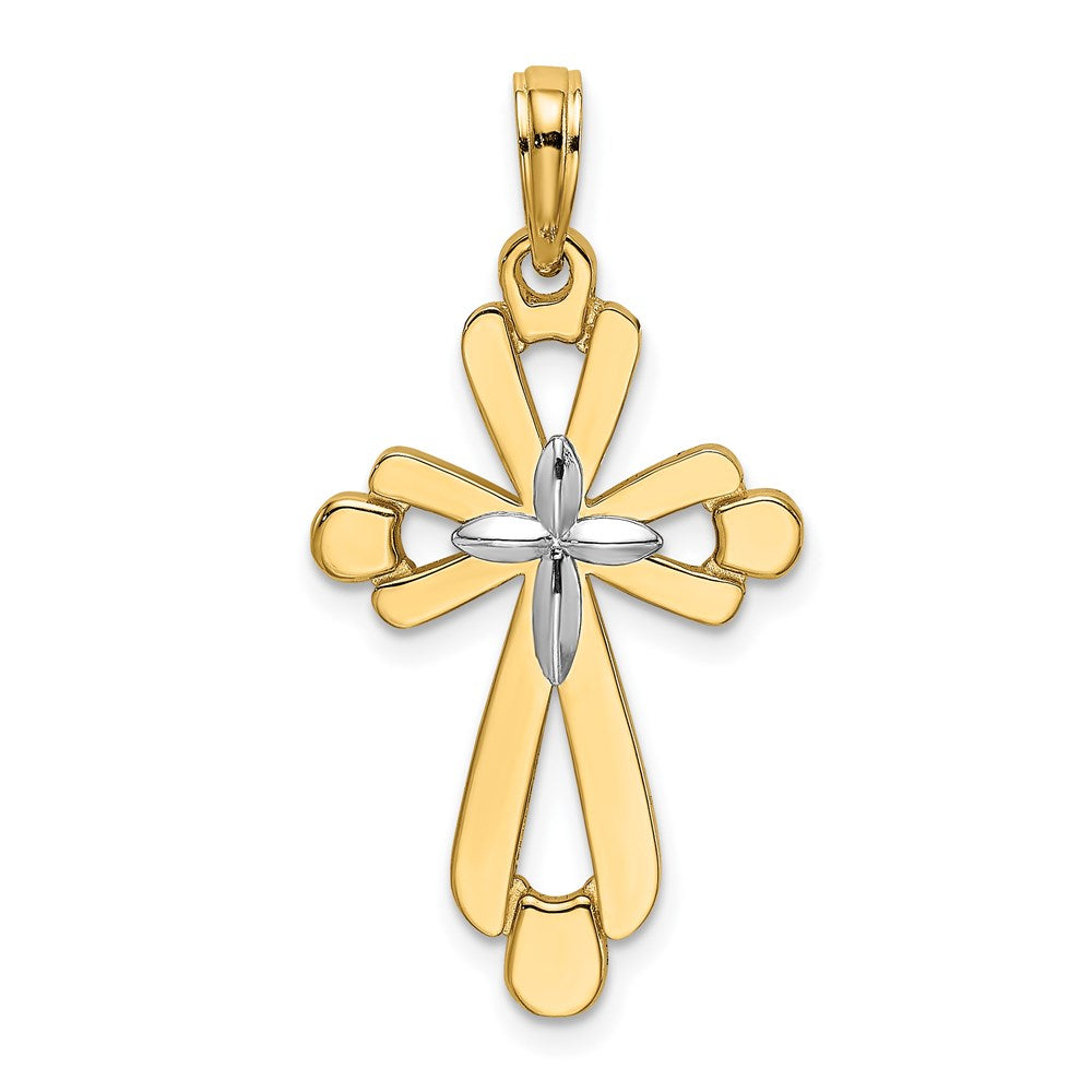 14k Yellow & Rhodium Gold W/ Rhodium Polished Fancy Cross Charm