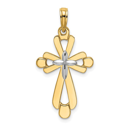 14k Yellow & Rhodium Gold W/ Rhodium Polished Fancy Cross Charm