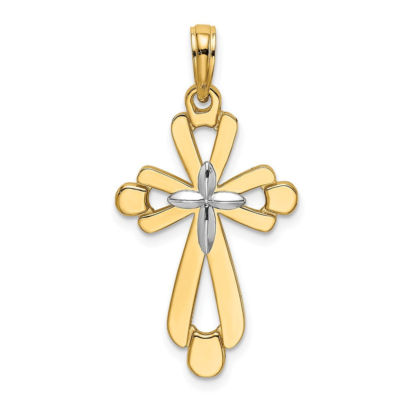 14k Yellow & Rhodium Gold W/ Rhodium Polished Fancy Cross Charm