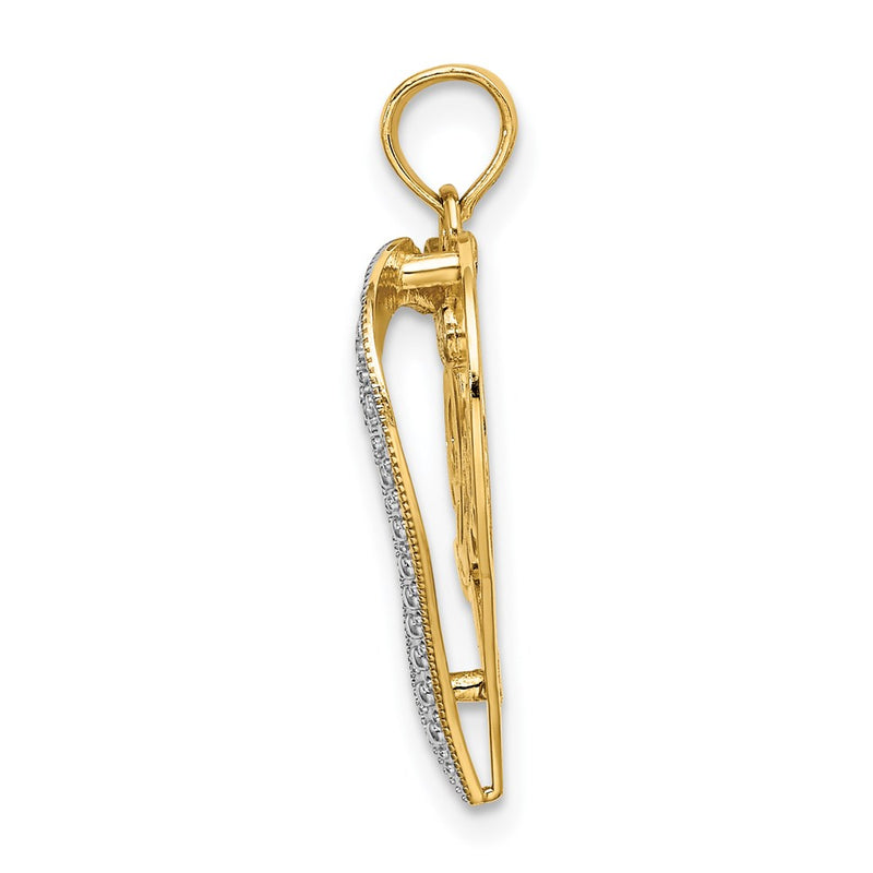 14k Yellow & Rhodium Gold with White Rhodium Heart Diamond-cut LOVE Charm