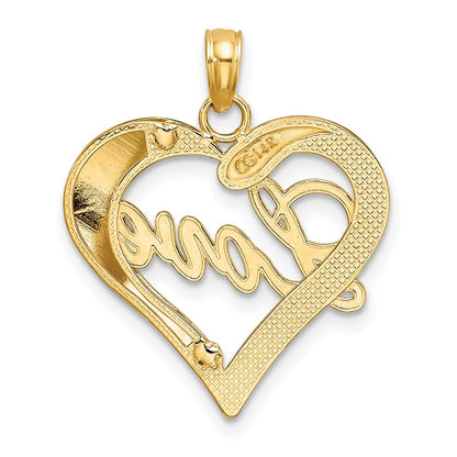 14k Yellow & Rhodium Gold with White Rhodium Heart Diamond-cut LOVE Charm