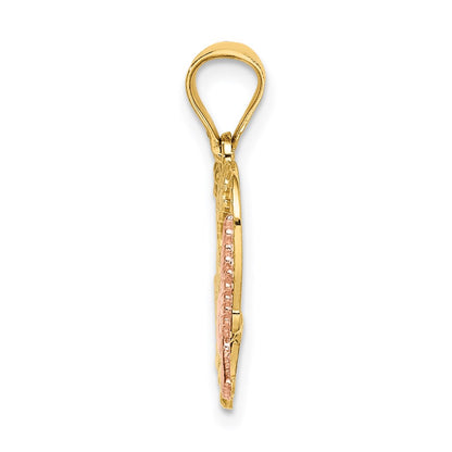 14k Two-tone Gold w/White Rhodium AMOR Heart w/Doves Charm