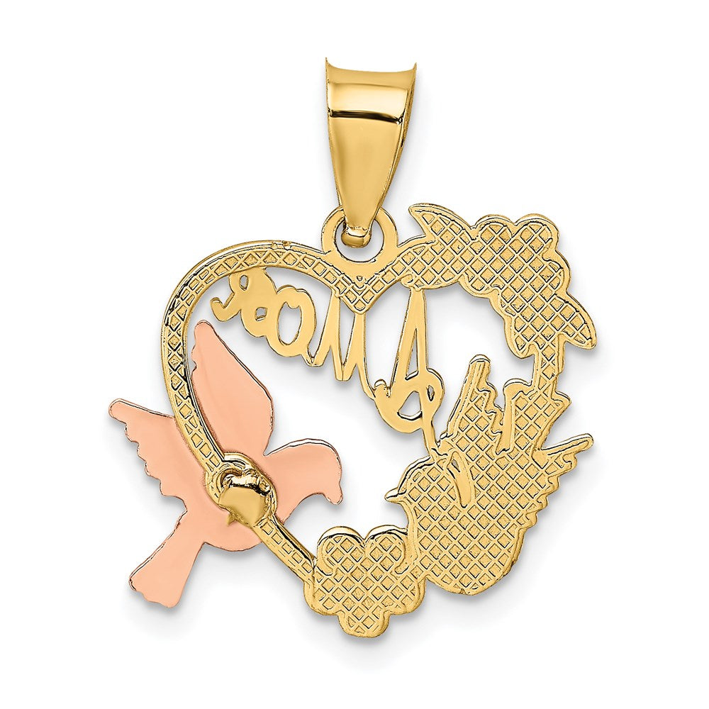 14k Two-tone Gold w/White Rhodium AMOR Heart w/Doves Charm