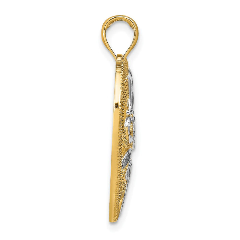 14k Yellow & Rhodium Gold w/Rhodium Textured Heart Charm