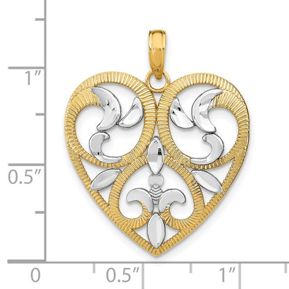 14k Yellow & Rhodium Gold w/Rhodium Textured Heart Charm