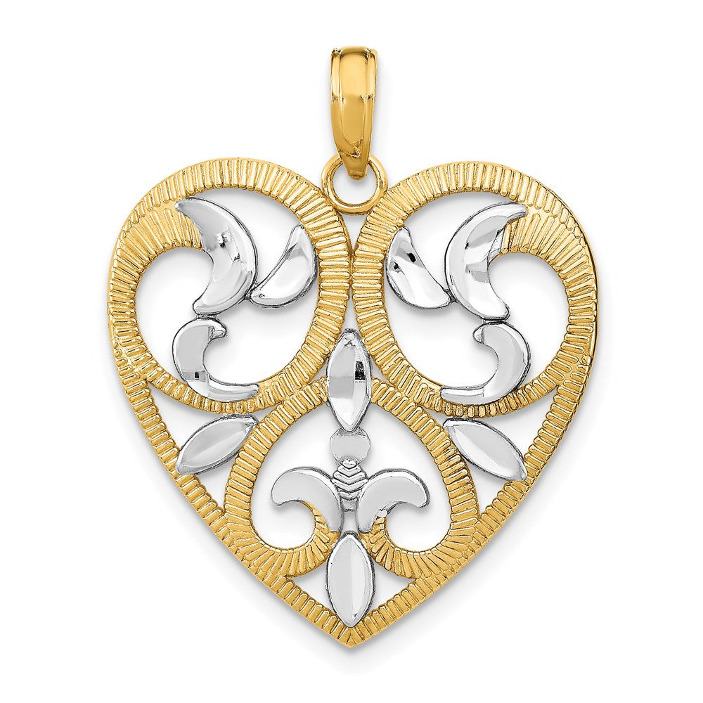 14k Yellow & Rhodium Gold w/Rhodium Textured Heart Charm