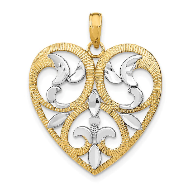 14k Yellow & Rhodium Gold w/Rhodium Textured Heart Charm