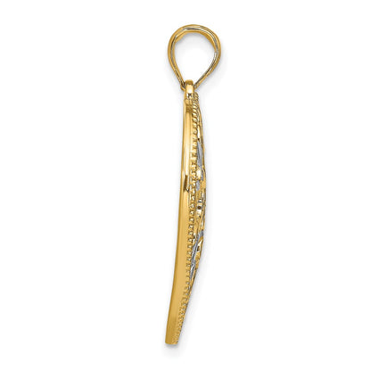 14k Yellow & Rhodium Gold w/Rhodium Filigree Leaf Accent Heart Charm