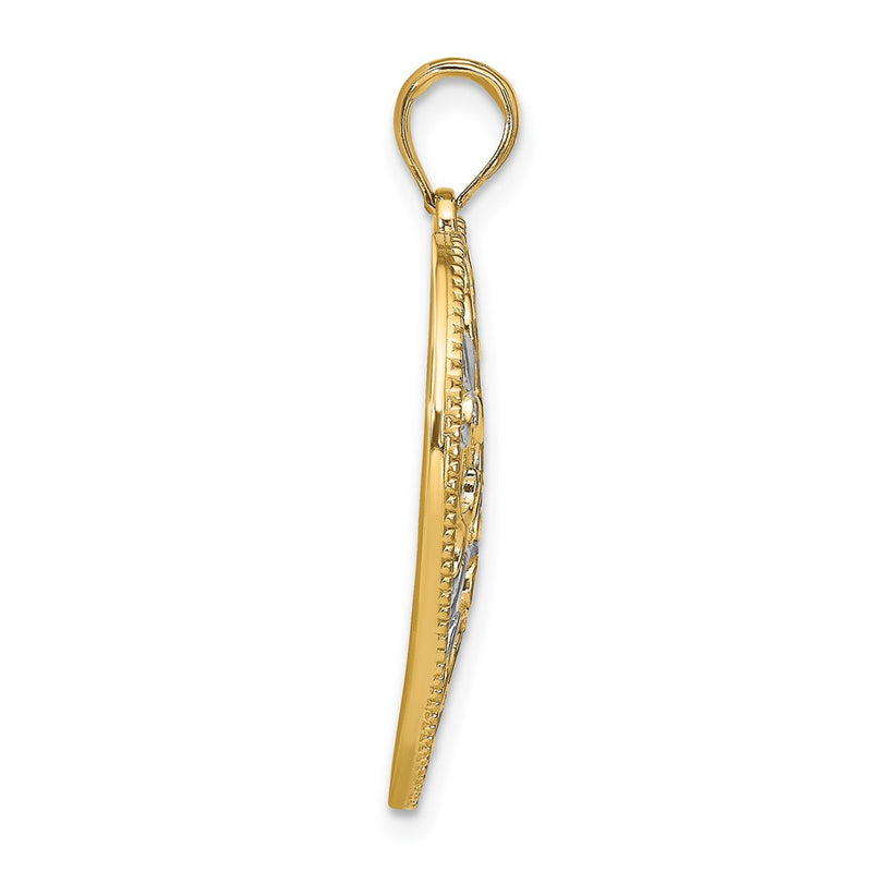 14k Yellow & Rhodium Gold w/Rhodium Filigree Leaf Accent Heart Charm