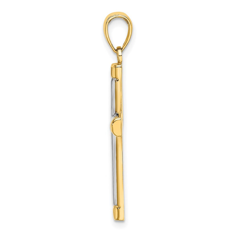 14k Yellow & Rhodium Gold W/ Rhodium Polished Tubular Cross Charm