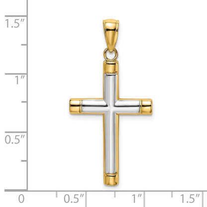 14k Yellow & Rhodium Gold W/ Rhodium Polished Tubular Cross Charm