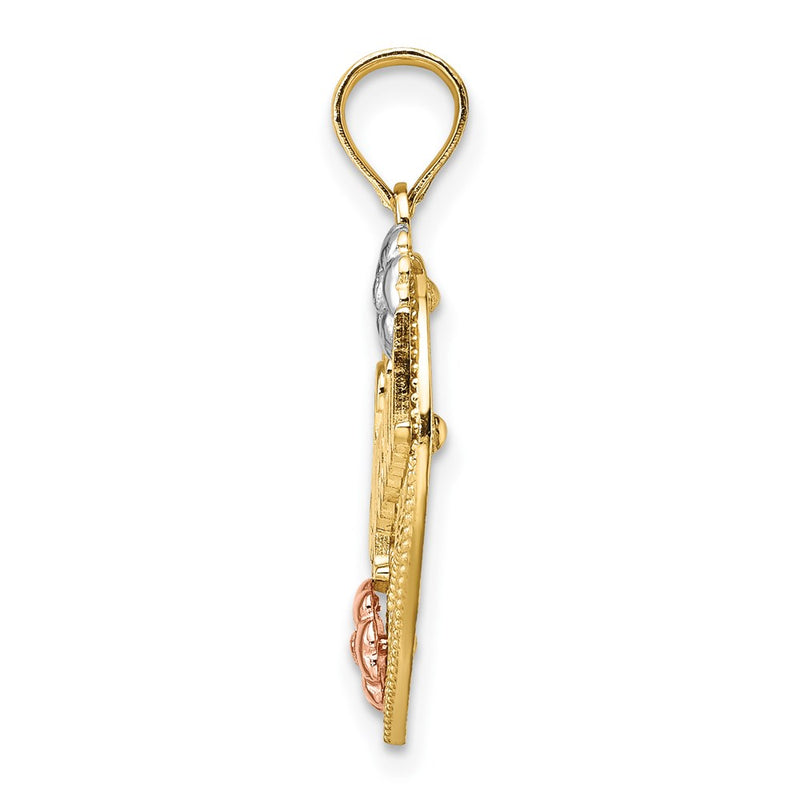 14k Two-tone Gold w/ White Rhodium SPECIAL  On Heart w/ Flower Charm