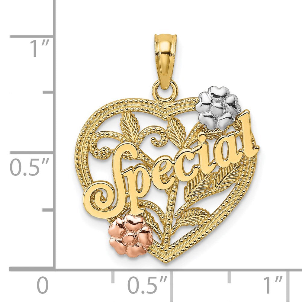 14k Two-tone Gold w/ White Rhodium SPECIAL  On Heart w/ Flower Charm