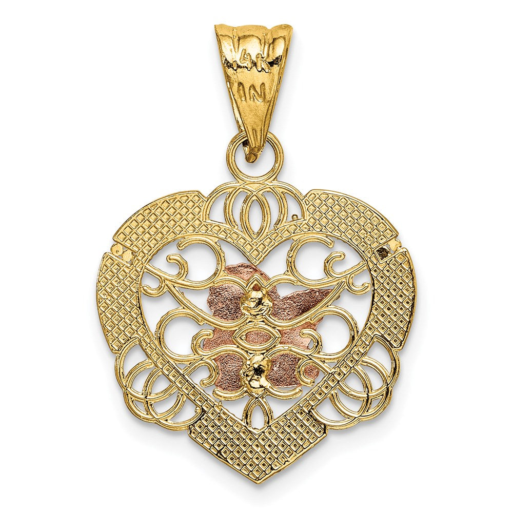 14k Two-tone Gold w/White Rhodium Angel In Heart Charm